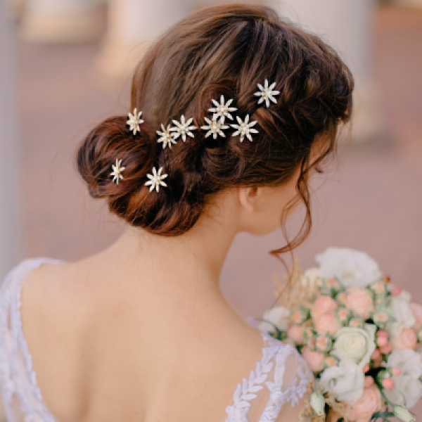 CHIC CRYSTAL ENCRUSTED FLOWER HAIR PINS SILVER