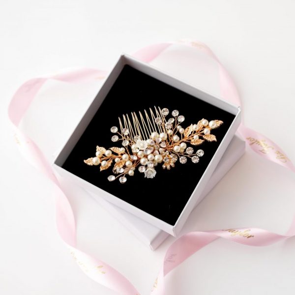 JULIET PEARL HAIR COMB ROSE GOLD