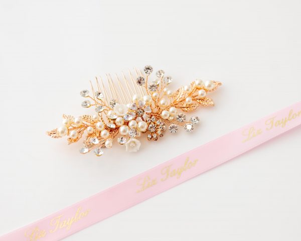 JULIET PEARL HAIR COMB ROSE GOLD - Image 2
