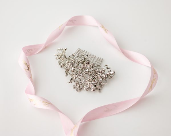 BELLA CRYSTAL FLOWER HAIR COMB - SILVER - Image 3