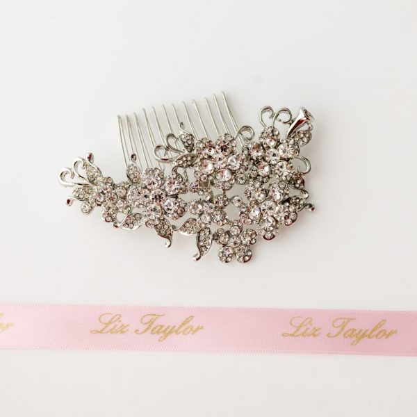 BELLA CRYSTAL FLOWER HAIR COMB - SILVER