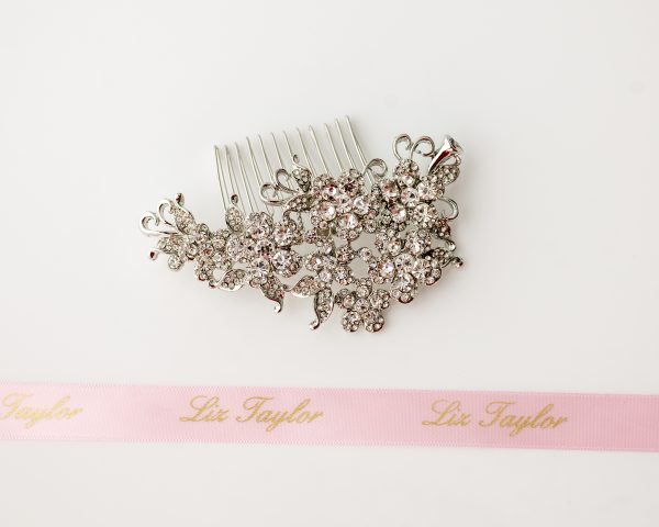 BELLA CRYSTAL FLOWER HAIR COMB - SILVER - Image 2