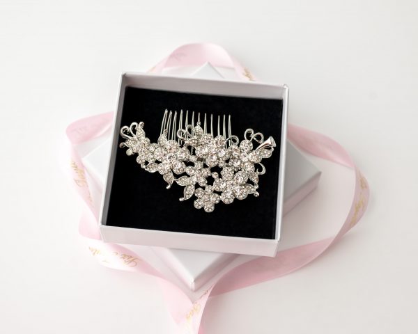 BELLA CRYSTAL FLOWER HAIR COMB - SILVER
