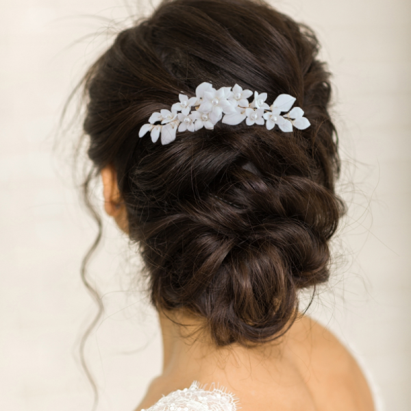 MADISON PORCELAIN FLOWER AND PEARL HAIR COMB - Image 3
