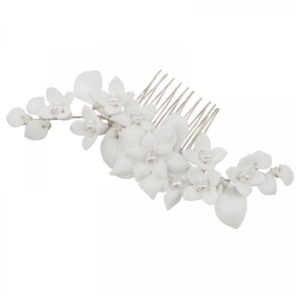 MADISON PORCELAIN FLOWER AND PEARL HAIR COMB - Image 4