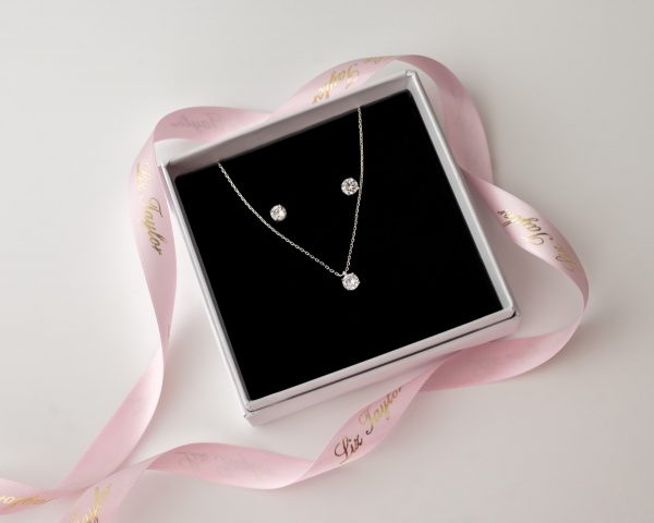 CECELIA DAINTY CRYSTAL NECKLACE SET- SILVER