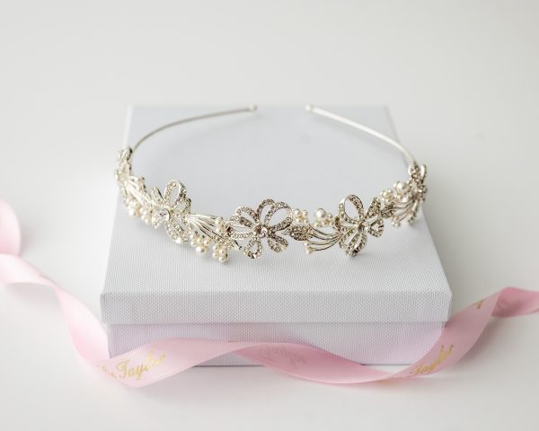 CASSANDRA CRYSTAL CHERISH HEADBAND - SILVER