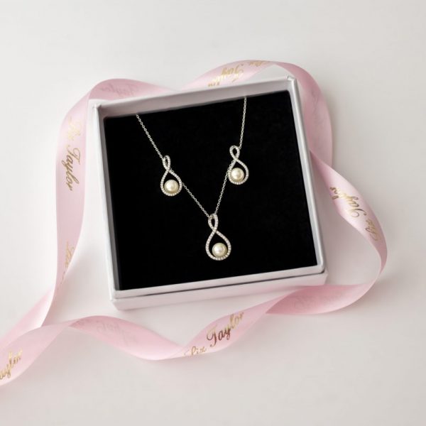 ECLIPSE PEARL CRYSTAL NECKLACE & EARRING SET - SILVER