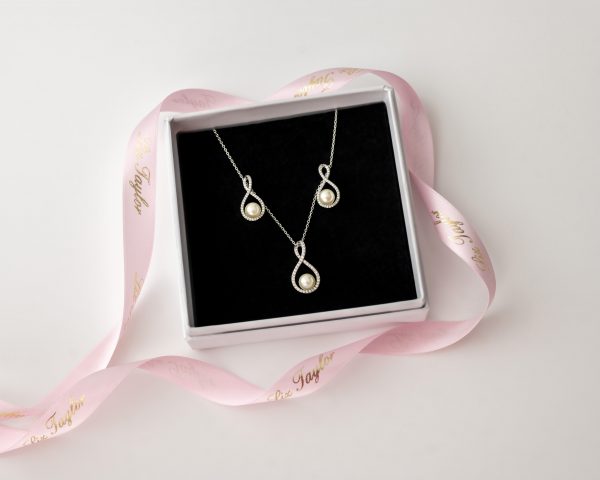 ECLIPSE PEARL CRYSTAL NECKLACE & EARRING SET - SILVER