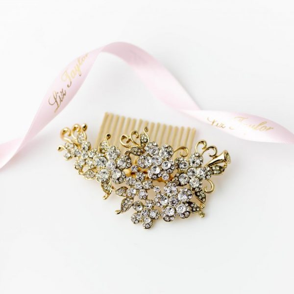 BELLA CRYSTAL FLOWER HAIR COMB - GOLD