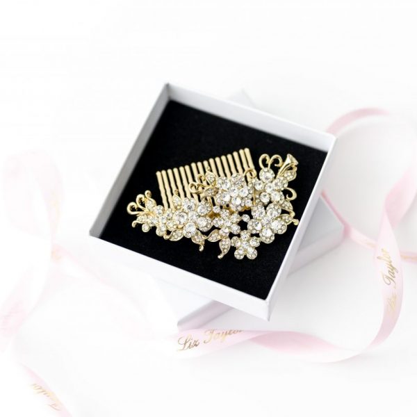 BELLA CRYSTAL FLOWER HAIR COMB - GOLD