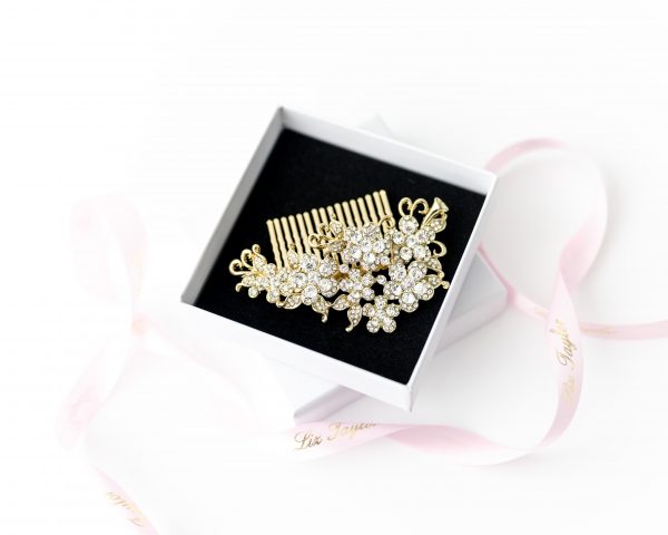BELLA CRYSTAL FLOWER HAIR COMB - GOLD