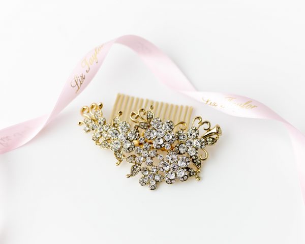BELLA CRYSTAL FLOWER HAIR COMB - GOLD - Image 2