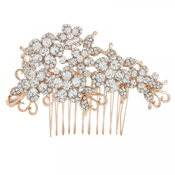 BELLA CRYSTAL FLOWER HAIR COMB - GOLD - Image 3