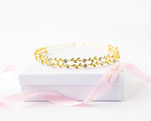 LOLA DOUBLE ROW CRYSTAL HEADBAND - GOLD