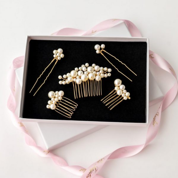 AMELIA PEARL LUXE HAIR PIN & COMB SET - ROSE GOLD