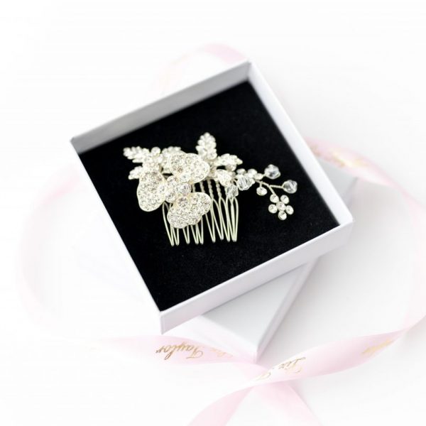 DAISY CRYSTAL FLOWER HAIR COMB - SILVER
