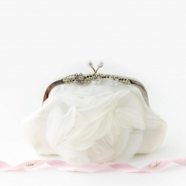 VICTORIA IVORY FLOWER SATIN CLUCH BAG