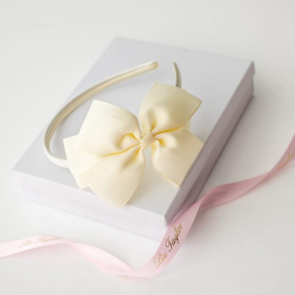 POPPY FLOWER GIRL IVORY HEADBAND WITH BOW