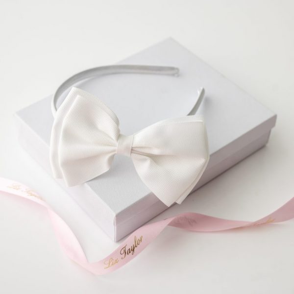 POPPY FLOWER GIRL WHITE HEADBAND WITH BOW