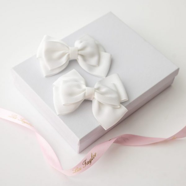 GRACIE FLOWER GIRL WHITE HAIR BOW SET